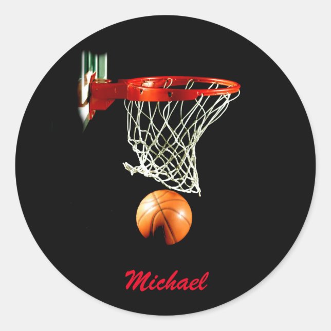 Sticker Rond Basketball Armoire Votre Nom Rouge Noir (Devant)