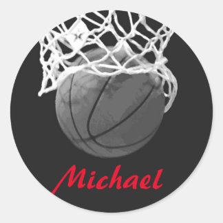 Sticker Rond Basketball Artwork Your Name Black White Red 