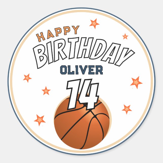 Sticker Rond Basketball Ball Sports Joyeux anniversaire (Devant)