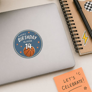 Sticker Rond Basketball Ball Sports Joyeux Anniversaire 