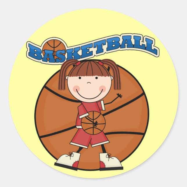 Sticker Rond BASKETBALL Brunette Girl T-shirts et cadeaux (Devant)