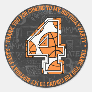 Sticker Rond Basketball Chalkboard 4e anniversaire Merci