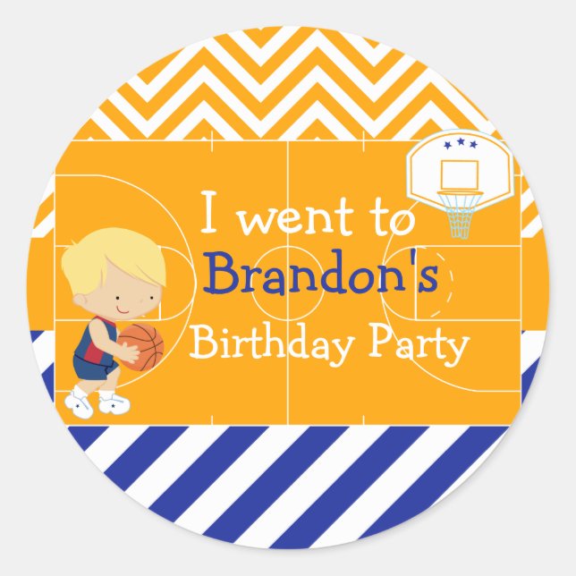 Sticker Rond Basketball Cute Blonde Hair Boy 'I'allé à (Devant)