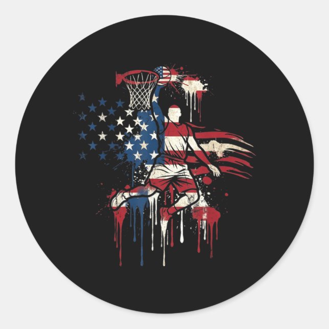 Sticker Rond Basketball Drip Drapeau Américain 4 juillet (Devant)