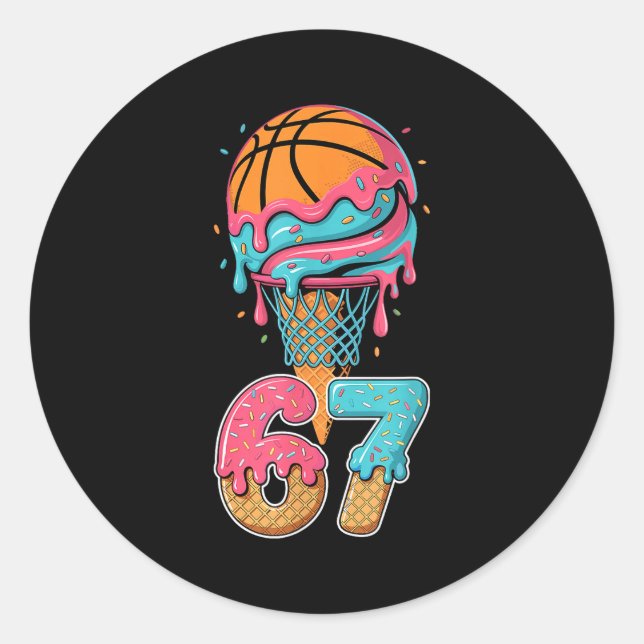 Sticker Rond Basketball Drip Number 67 Player 67th Birthday Ice (Devant)