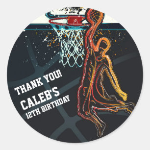 Sticker Rond Basketball Dunk Jump Shot Anniversaire Fête Favori