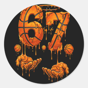 Sticker Rond Basketball enfants 67 six sept anniversaire drôle
