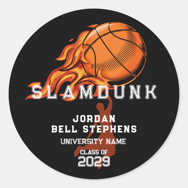 Sticker Rond Basketball Fireball Sport Team Graduate Casquette  (Devant)