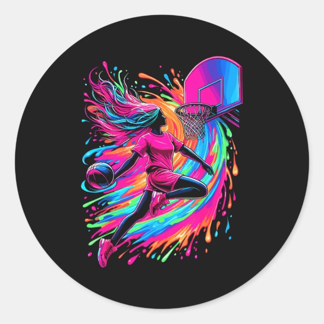 Sticker Rond Basketball Girl Colorful  (Devant)