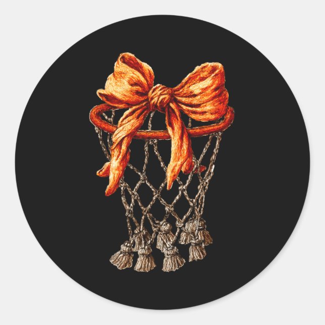 Sticker Rond Basketball Hoop Net Coquette Bow Basketball Player (Devant)