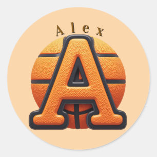 Sticker Rond 🏀 Basketball Lettre A Texture Orange Pour Sports