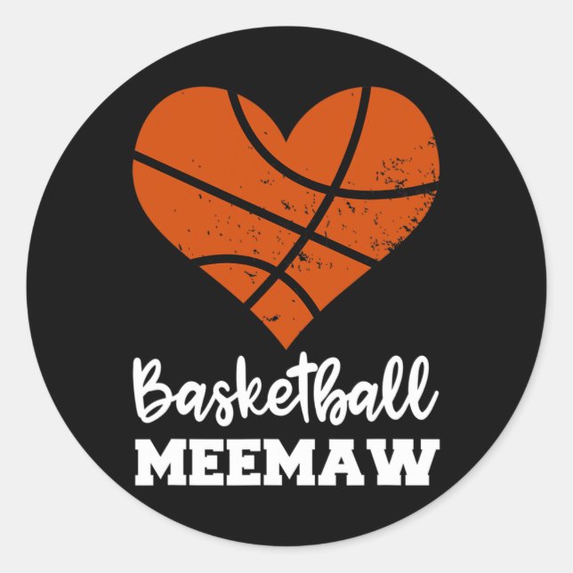 Sticker Rond Basketball Meemaw Fun Basketball Heart Grandma Mee (Devant)