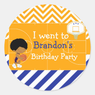 Sticker Rond Basketball mignonne African American Boy 'Je suis