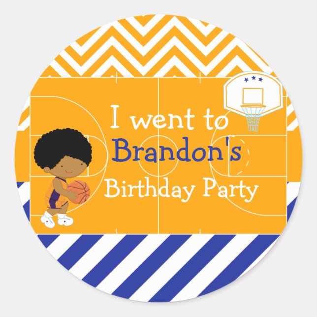 Sticker Rond Basketball mignonne African American Boy 'Je suis  (Devant)