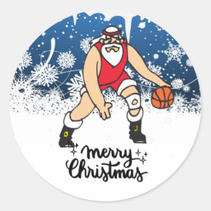 Sticker Rond Basketball Noël Carte de vacances avec le Père Noë