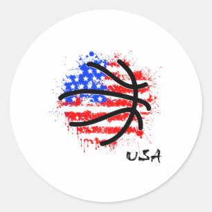 Sticker Rond Basketball Patriotique 4 Juillet Hommes Drapeau Am