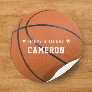 Sticker Rond Basketball Sport Orange Bonne fête d'anniversaire
