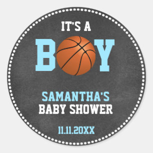 Sticker Rond Basketball thème Baby shower Chalkboard garçon