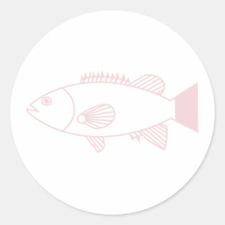 Sticker Rond Bass Groper poisson dans Pastel rose sur blanc
