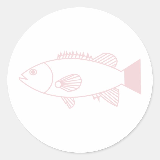 Sticker Rond Bass Groper poisson dans Pastel rose sur blanc (Devant)
