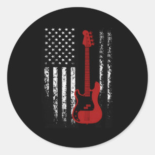 Sticker Rond Basse Guitare américaine Drapeau Basse Guitare