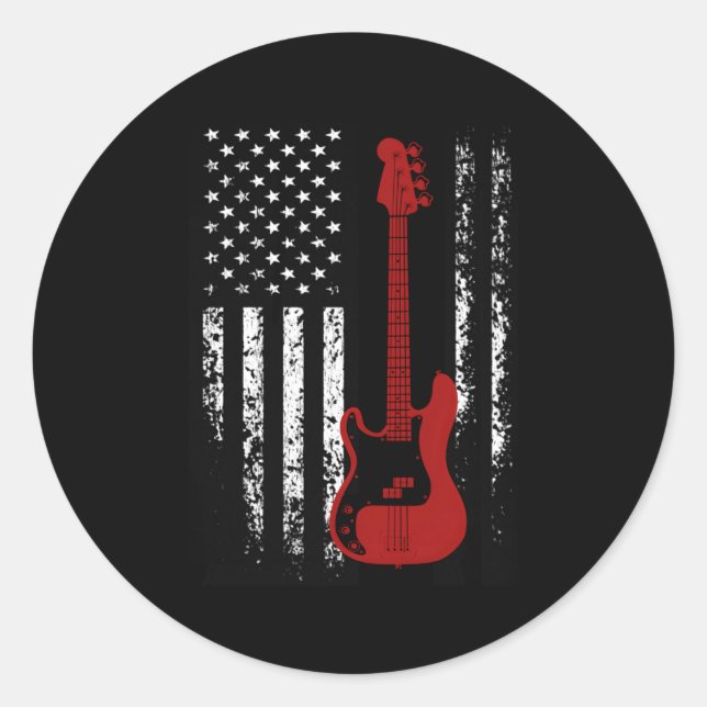 Sticker Rond Basse Guitare américaine Drapeau Basse Guitare (Devant)