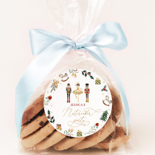 Sticker Rond Basse-noisette ballerine or rouge anniversaire de