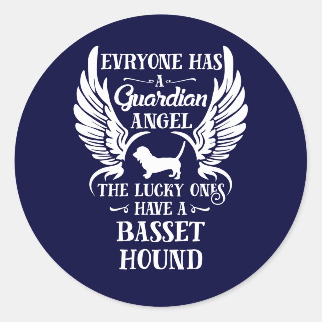 Sticker Rond Basset chien chien gardien ange (Devant)