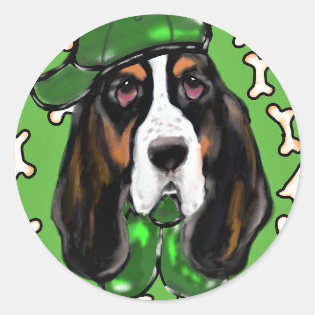 Sticker Rond Basset Hound (Devant)