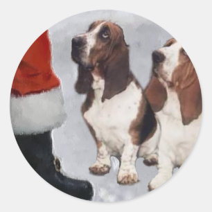 Sticker Rond Basset Hound Cadeaux de Noël