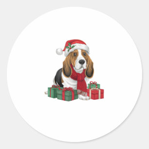 Sticker Rond Basset Hound Chien vêtements de Noël Santa Hat Chi