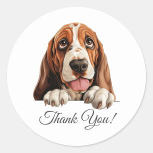 Sticker Rond Basset Hound Cute Chien Merci