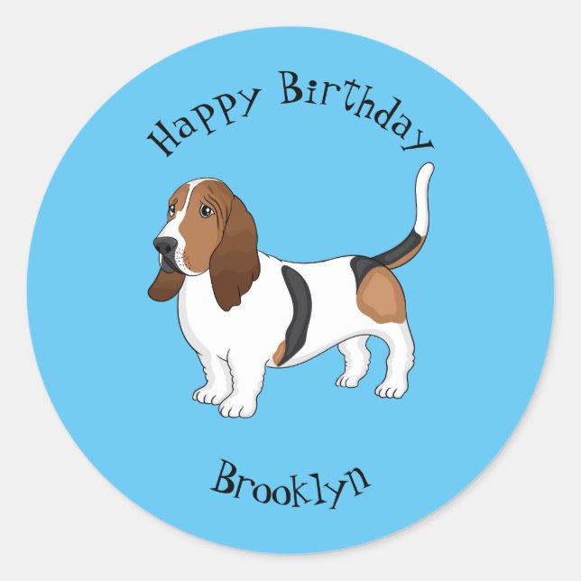 Sticker Rond Basset hound dessin de chien (Devant)