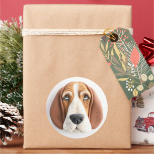 Sticker Rond Basset Hound Dog 3D inspiré