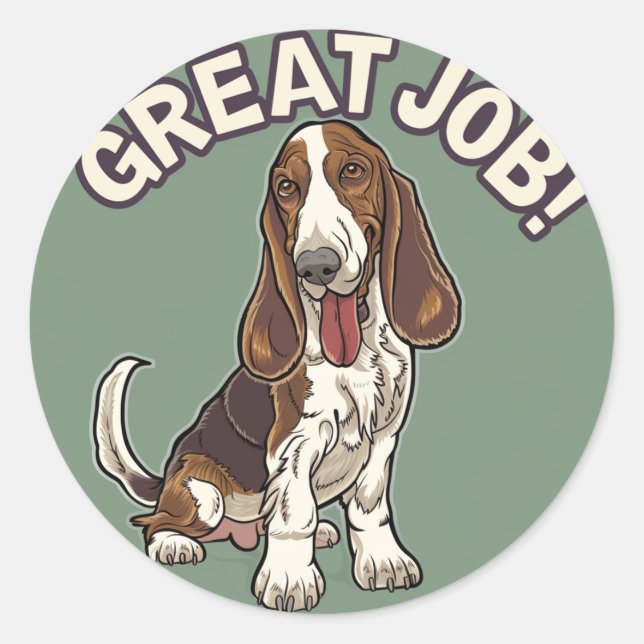 Sticker Rond Basset Hound Grande récompense d'enseignant d'empl (Devant)