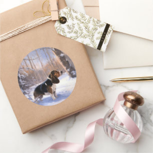 Sticker Rond Basset Hound Laisser neiger Noël