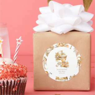 Sticker Rond Bassinet Chic Beige Or Personnalisé