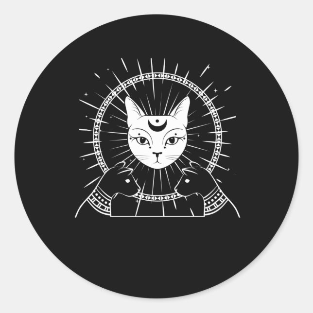 Sticker Rond Bastet ancienne Egypte Cat Crescent Goth Moon (Devant)