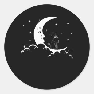 Sticker Rond Bastet Égypte ancienne chat goth lune croissant