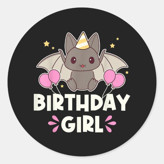 Sticker Rond Bat-chat fille d'anniversaire mignonne (Devant)