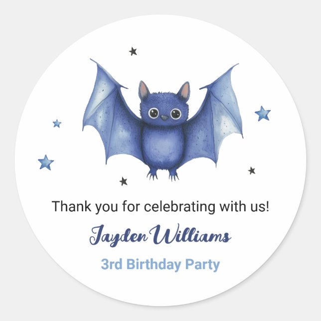 Sticker Rond Bat Halloween Enfants 3e anniversaire Merci de fêt (Devant)