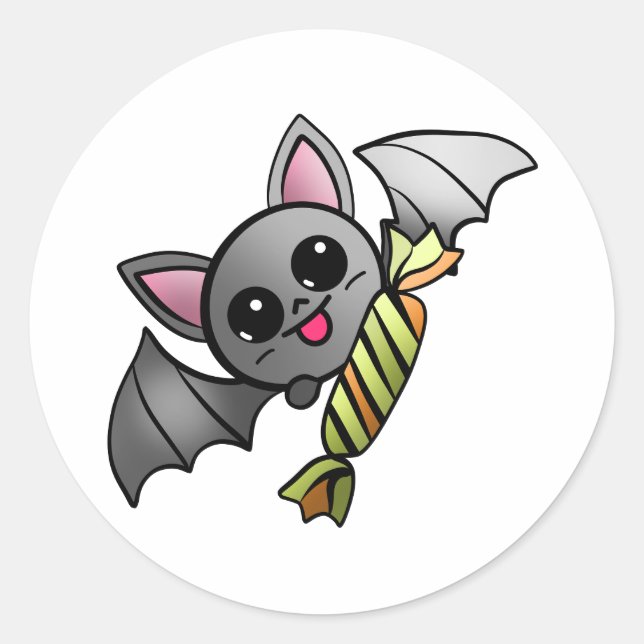 Sticker Rond Bat mignonne avec bonbon (Devant)