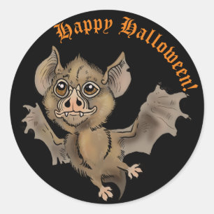 Sticker Rond Bat mignonne avec les doigts Joyeux Halloween