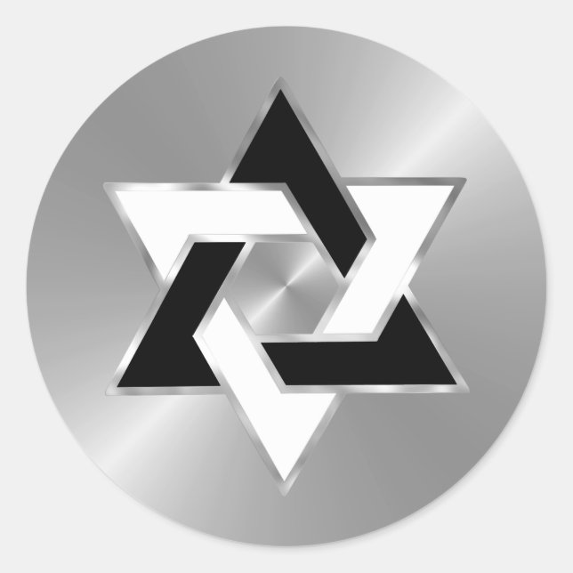 Sticker Rond Bat mitzvah Black White Star de David sur Argent (Devant)