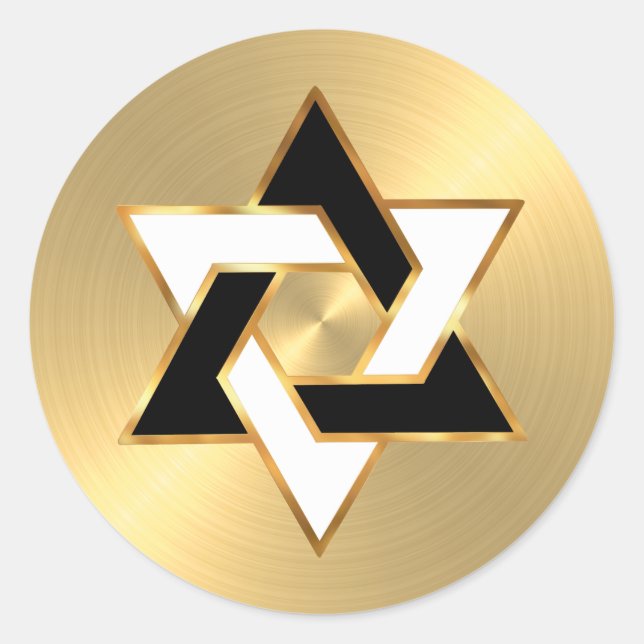 Sticker Rond Bat mitzvah Black White Star de David sur Gold (Devant)