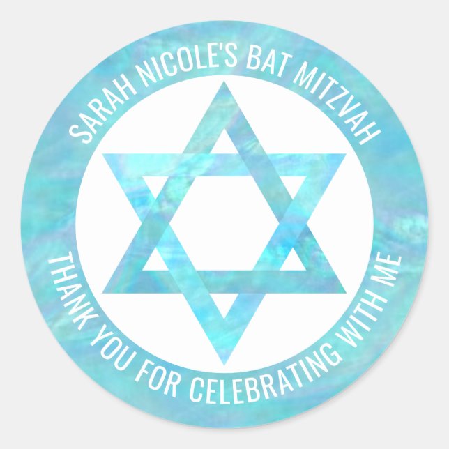 Sticker Rond Bat mitzvah Blue Opal Star De David Merci (Devant)