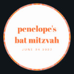 Sticker Rond Bat mitzvah de typographie Orange<br><div class="desc">Personnalisé Bright Orange Retro Typographie Bat mitzvah Nom Classic Round Sticker</div>