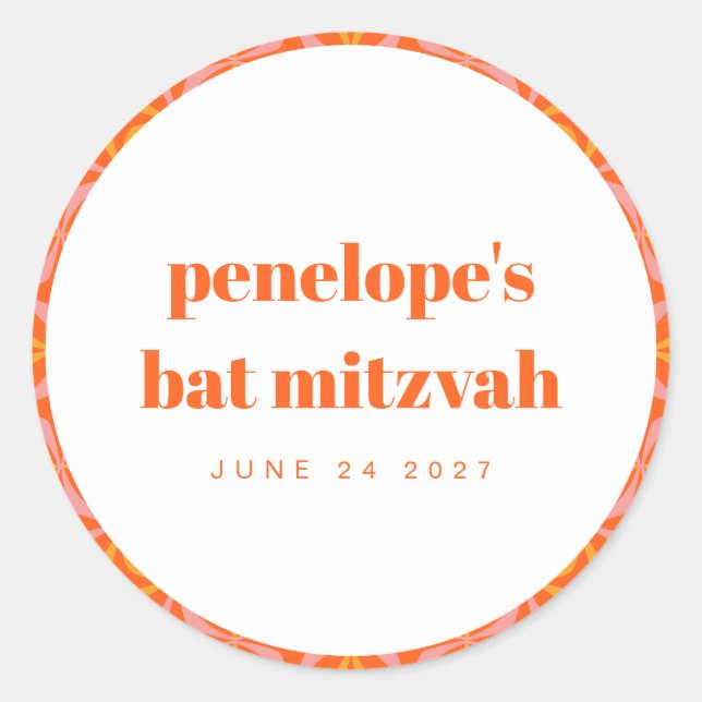 Sticker Rond Bat mitzvah de typographie Orange (Devant)