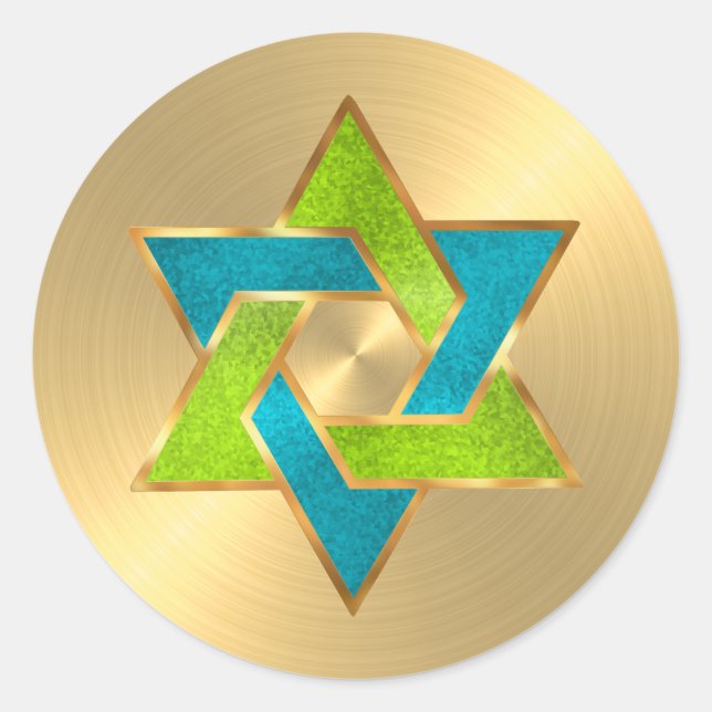 Sticker Rond Bat mitzvah Lime Turquoise Star de David Gold (Devant)