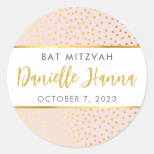 Sticker Rond Bat mitzvah mignon blush or rose pois